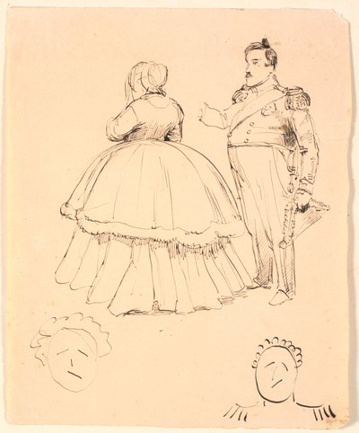 Karikatur von Frederik VII und Gräfin Danner; unten von Christian VIII. von P.C. Skovgaard