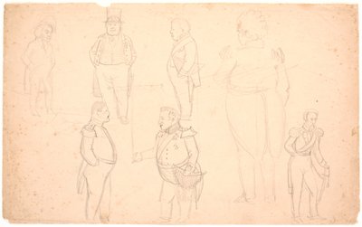 Karikatur von u.a. A.S. Ørsted, Frederik VII, Christian VIII und wahrscheinlich Frederik VI. von P.C. Skovgaard
