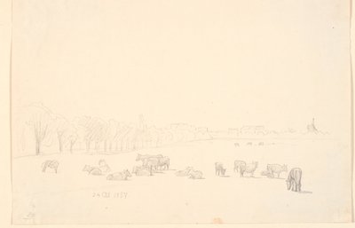 Kühe auf der Weide, im Hintergrund Tagens Mühle von P.C. Skovgaard