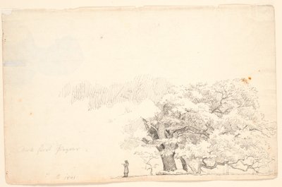 Große Eichen, links ein lesender Mann von P.C. Skovgaard