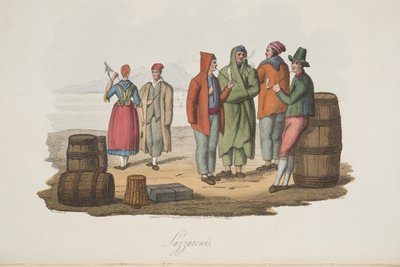 Lazzaroni aus Italian Scenery, Darstellung der Sitten, Bräuche und Vergnügungen der verschiedenen Staaten Italiens, veröffentlicht 1806 von P. van (after) Lerberghi