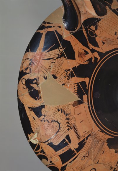 Detail einer attischen rotfigurigen Schale, die Neoptolemus zeigt, wie er versucht, Priamos mit der Leiche von Astyanax zu töten, ca. 490 v. Chr. (Detail) von Painter Brygos
