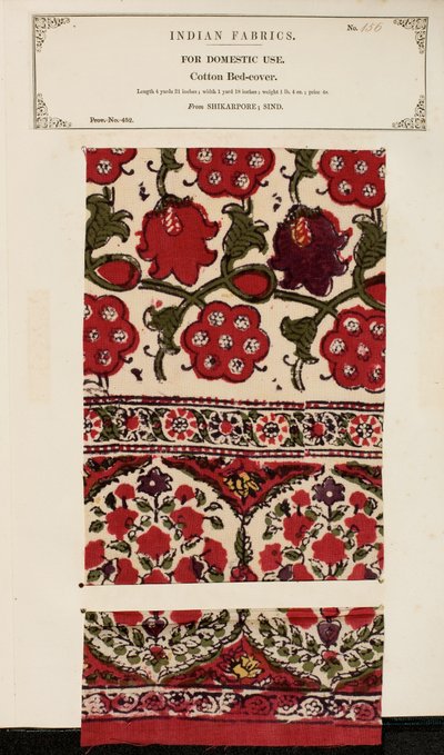 Baumwoll-Bettdeckenprobe aus Shikarpore in Sind, aus The Collection of the Textile Manufacturers of India, von John Forbes Watson, veröffentlicht 1866 von Pakistani School