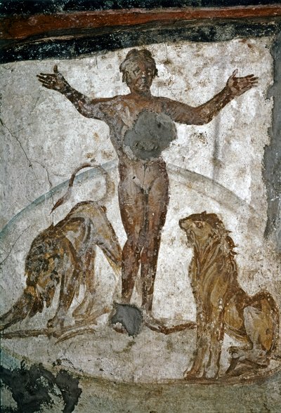 FRÜHCHRISTLICHE KUNST: Katakombe. Daniel in der Löwengrube, 4. Jahrhundert von Paleo Christian