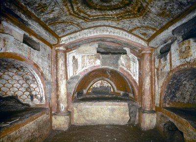 FRÜHCHRISTLICHE KUNST: Katakombe von Domitilla. Cubicolo di Orfeo, Mitte 3. Jahrhundert von Paleo Christian