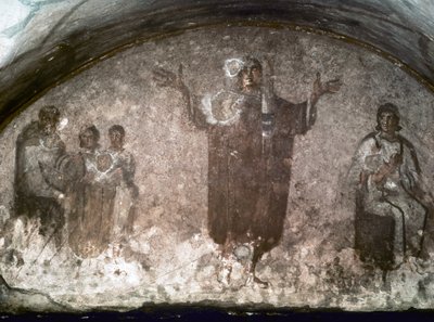 FRÜHCHRISTLICHE KUNST: Katakomben von St. Priscilla. Cubiculum der Velata, Ende des 3. Jahrhunderts (Fresko) von Paleo Christian