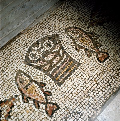 Das Wunder der Fische und Brote, Mosaik 4. oder 5. Jahrhundert von Paleo Christian