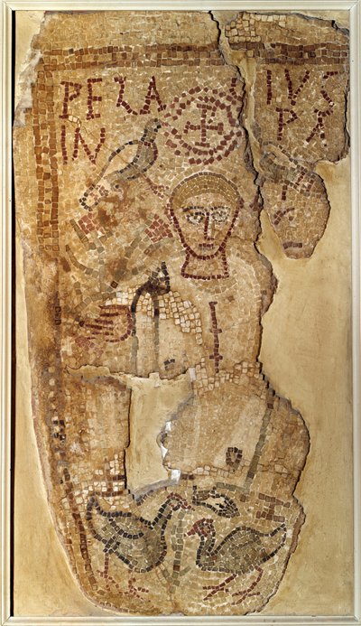 Frühchristliche Antike: „Darstellung des Asketen Mönchs Pelagius“ Grabmosaik aus Tunesien. von Paleo Christian Paleo Christian