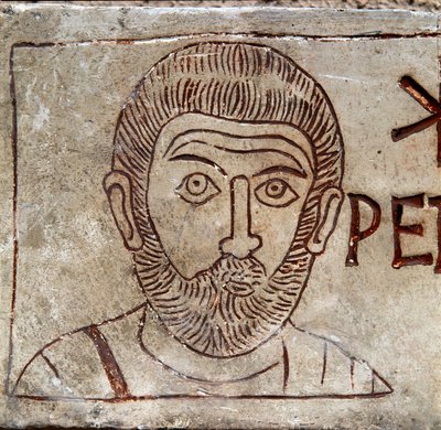 Darstellung des Heiligen Petrus. Paläochristliches Graffito aus Aquileia. 1. Jahrhundert n. Chr. Aquileia, Museo Nazionale Paleocristiano von Paleo Christian Paleo Christian