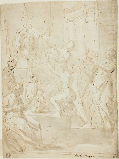 Figuren an einem Altar oder klassisches Opfer von Paolo Pagani