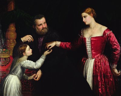 Eine Dame und ein Herr mit ihrer Tochter von Paris Bordone