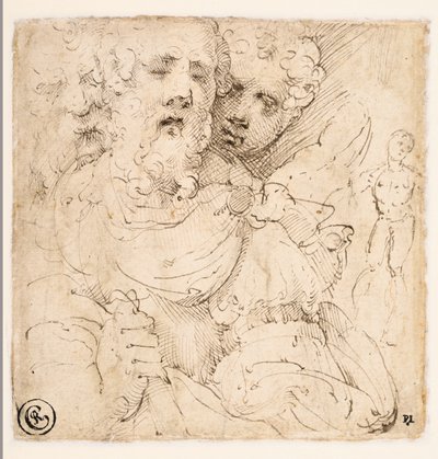 Studie von Gesichtern und einer stehenden Figur (verso) von Parmigianino