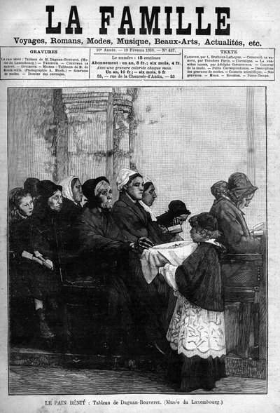 Das gesegnete Brot, graviert nach dem Gemälde von Dagnan-Bouveret. Titelblatt der Zeitung „La famille“ von 1888. von Pascal Adolphe Jean Dagnan Bouveret