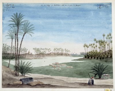 Ägypten: Blick auf das Dorf Metriham bei Memphis. 1819 von Pascal Xavier (after) Coste