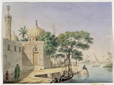 Blick auf eine Moschee am Wasser. Ägypten von Pascal Xavier (after) Coste