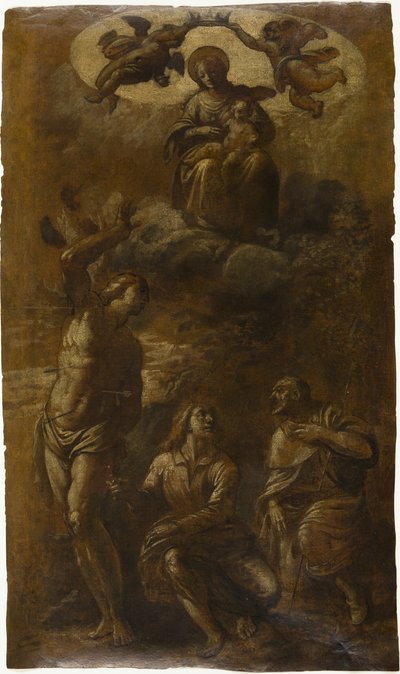 Jungfrau und Kind in Herrlichkeit mit den Heiligen Sebastian, Johannes der Evangelist und Rochus von Pasquale Ottino
