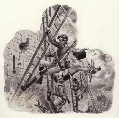 Britische Soldaten unter Beschuss der Franzosen beim Angriff auf Badajoz von Pat (1907 95) Nicolle