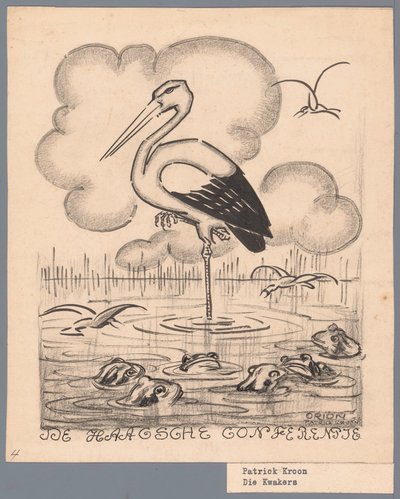 Storch zwischen Fröschen von Patricq Kroon (signed by artist)
