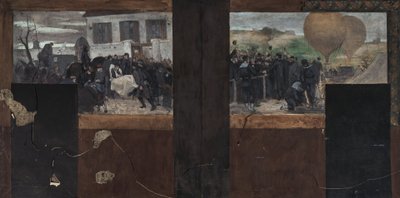 Skizze für das Büro des Präfekten im Pariser Rathaus: Transport der Verwundeten zum Krankenwagen - Abfahrt der Armand Barbès von Paul Emile Mangeant