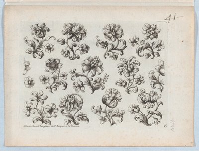 Serie kleiner Blumenmotive, Platte 6, ca. 1670-85 von Paul Androuet Du Cerceau