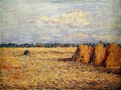 Flache Landschaft mit abgeerntetem Getreidefeld von Paul Baum