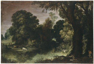 Bewaldete Landschaft mit einer Entenjagd von Paul Bril
