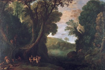 Landschaft mit Satyrn und mythologischer Landschaft von Paul Bril