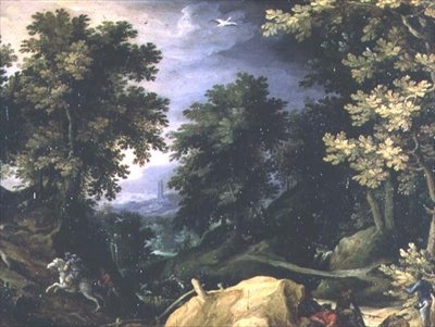 Landschaft mit Kaninchenjagd von Paul Brill or Bril
