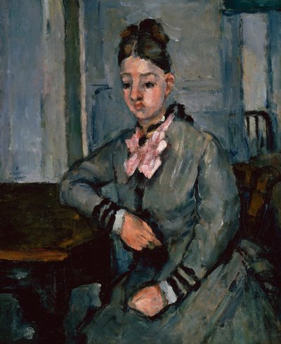 Madame Cezanne, die sich auf einen Tisch lehnt, ca. 1873 von Paul Cézanne