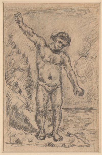 Badender mit ausgestreckten Armen (recto); Studie eines Baumes (verso) von Paul Cézanne