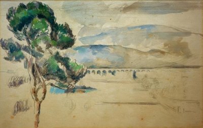 Das Tal des Arc mit Viadukt und einer Pinie von Paul Cézanne