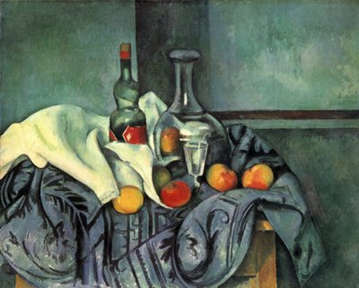 Stillleben, Pfefferminzflasche von Paul Cézanne