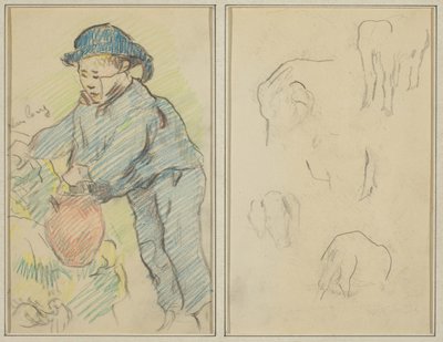Ein bretonischer Junge mit einem Krug; Fünf Tierformen [verso] von Paul Gauguin