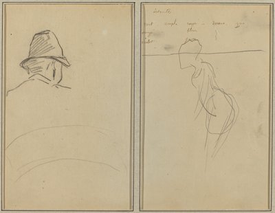 Ein Kopf eines Mannes mit Hut, von hinten gesehen; Eine stehende Frau [recto] von Paul Gauguin