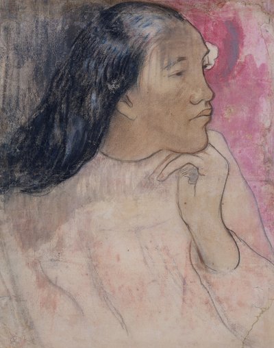 Eine tahitianische Frau mit einer Blume im Haar, 1891-92 von Paul Gauguin