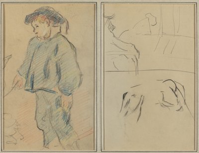 Bretonischer Junge, der Gänse hütet; Kühe und eine Figur, die sich auf ein Geländer lehnt [verso] von Paul Gauguin