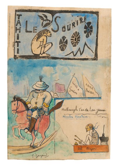 Karikaturen von Gauguin und Gouverneur Gallet, mit Kopfstück aus 