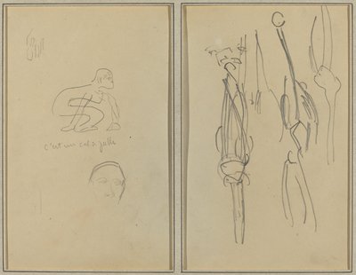 Kauernder Affe und Männerkopf; Knochen und Muskeln [verso] von Paul Gauguin