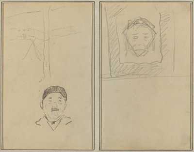 Landschaft und Kopf eines Mannes; Kopf eines Affen in einem Quadrat [recto] von Paul Gauguin