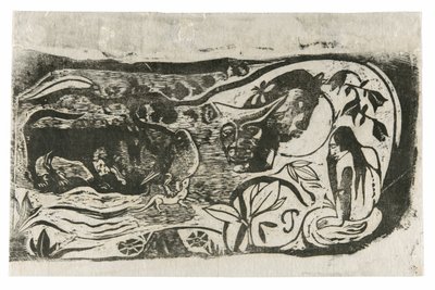 Tafel mit dem Kopf eines gehörnten Teufels, aus der Suite der späten Holzschnittdrucke von Paul Gauguin