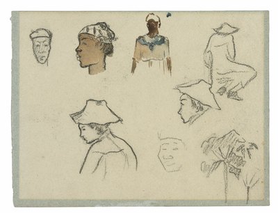 Skizzen von Figuren und Laub (recto); Profil von Charles Laval mit Palme und anderen Skizzen (verso) von Paul Gauguin