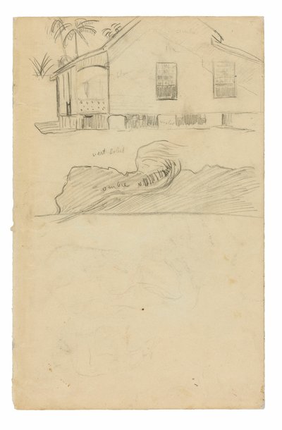 Skizzen der tahitianischen Residenz mit Farbanmerkungen und Hunden von Paul Gauguin