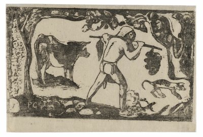 Tahitianer trägt Bananen, aus der Suite der späten Holzschnittdrucke von Paul Gauguin