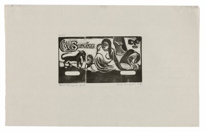 Drei Personen, eine Maske, ein Fuchs und ein Vogel, Kopfstück für Le sourire von Paul Gauguin