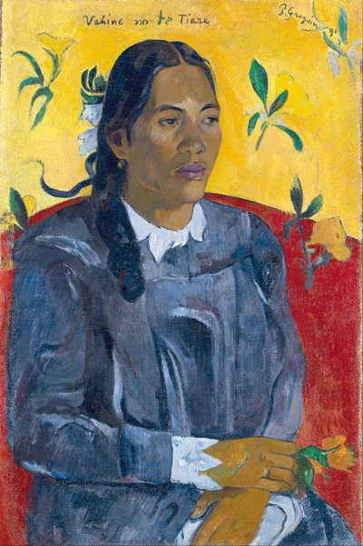 Frau mit einer Blume von Paul Gauguin