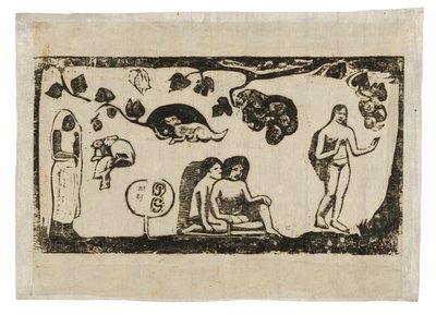 Frauen, Tiere und Laub, aus der Suite der späten Holzschnittdrucke von Paul Gauguin