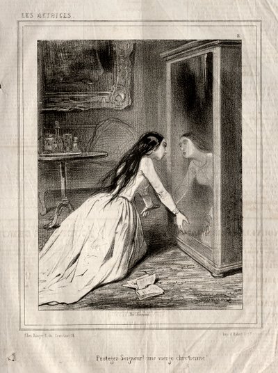 Les Actrices: Protegez Seigneur! une vierge chrétienne, 1843 von Paul Gavarni