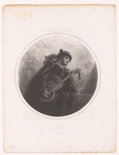 Mann mit Banjo singt und spielt eine Serenade von Paul Gavarni