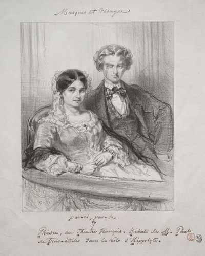 Masques et visages: Paric, par-la: Phèdre am Théâtre-Français Debüt von M. Paul de Trois-Etoiles in der Rolle des Hippolyte von Paul Gavarni