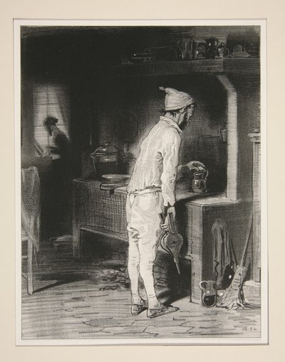 Herr in der Küche, Dame am Klavier. von Paul Gavarni